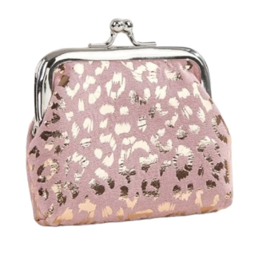 Pink & Rose Gold/Gold Leopard Print Coin Purse Mini Bag Animal Print For Change 